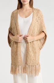 Vince Camuto Sequin Open Knit Fringe Trim Shawl