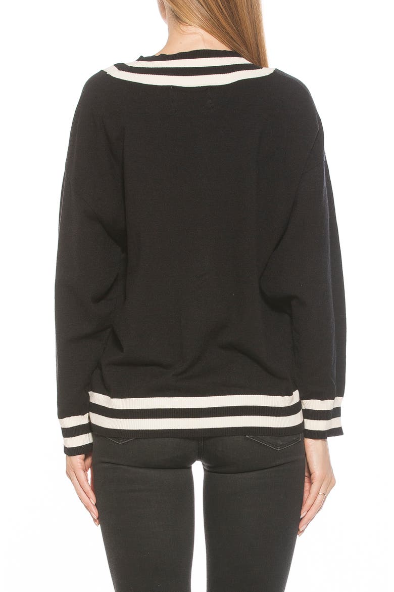 Frances Stripe Trim Cardigan, Alternate, color, BLACK