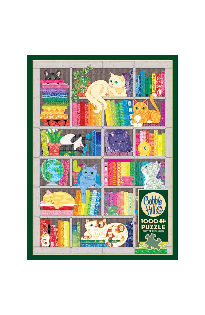 Cobble Hill 1000 Piece Puzzle Rainbow Cat Quilt Reference Poster Included, Alternate, color, Multicolored