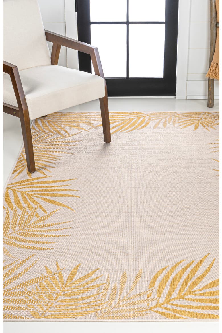 Isla Coastal Cottage Palm Frond Border Indoor/Outdoor Area Rug, Alternate, color, Yellow/Cream