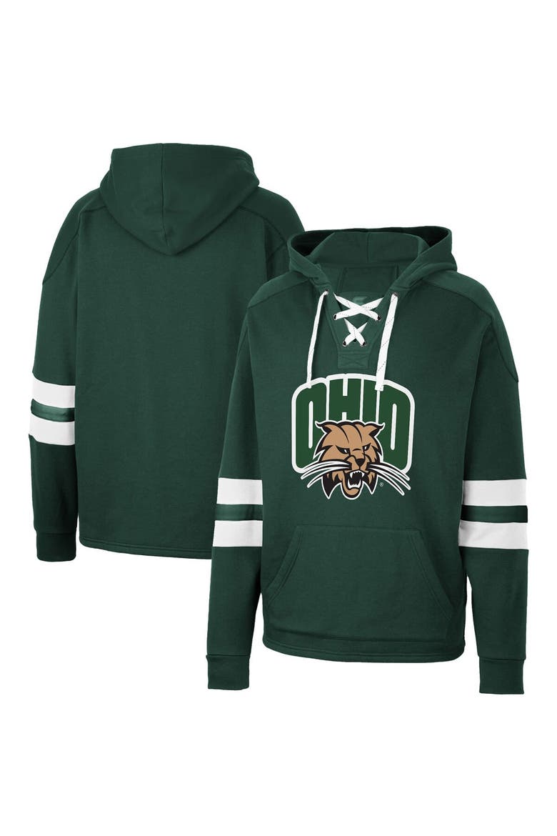 Men's Colosseum Green Ohio Bobcats Lace-Up 4.0 Pullover Hoodie, Main, color, Green