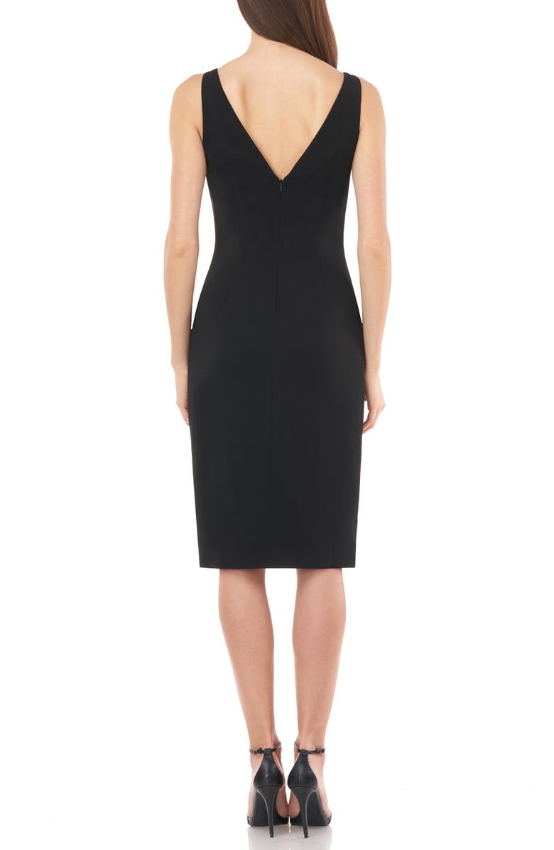 Carmen Marc Valvo Infusion Bead & Feather Trim Sleeveless Crepe Cocktail Dress, Alternate, color, 