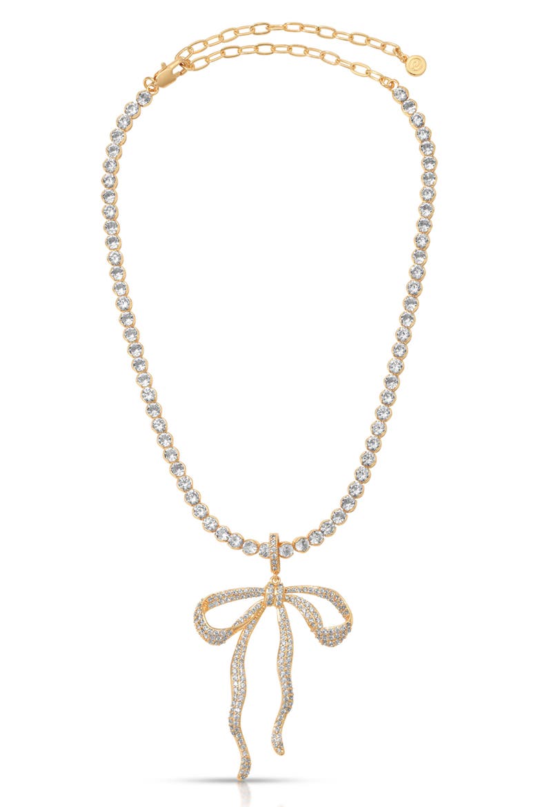 Pavé Bow Tennis Necklace, Main, color, GOLD