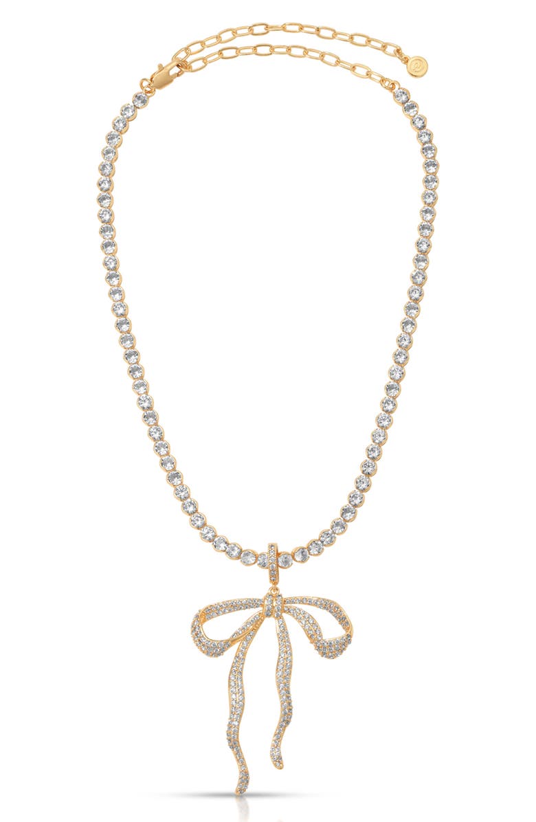 Ettika Pavé Bow Tennis Necklace, Main, color, Gold