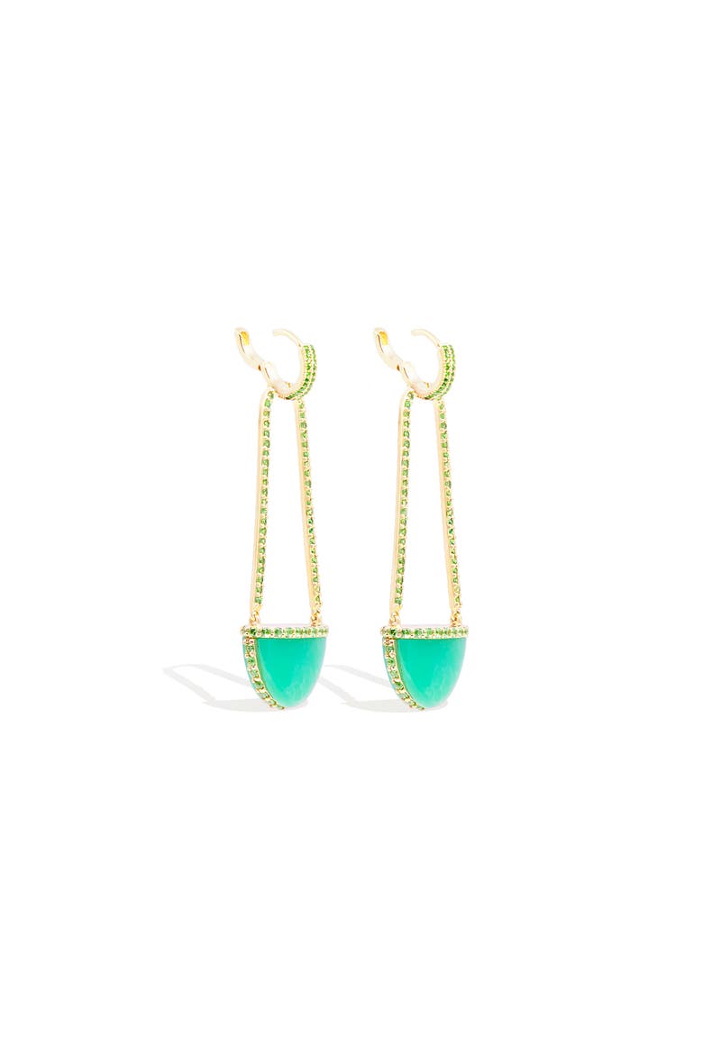 Found Cap Chandelier Earring with Stone, Alternate, color, Chrysoprase & Tsavorite-Gold