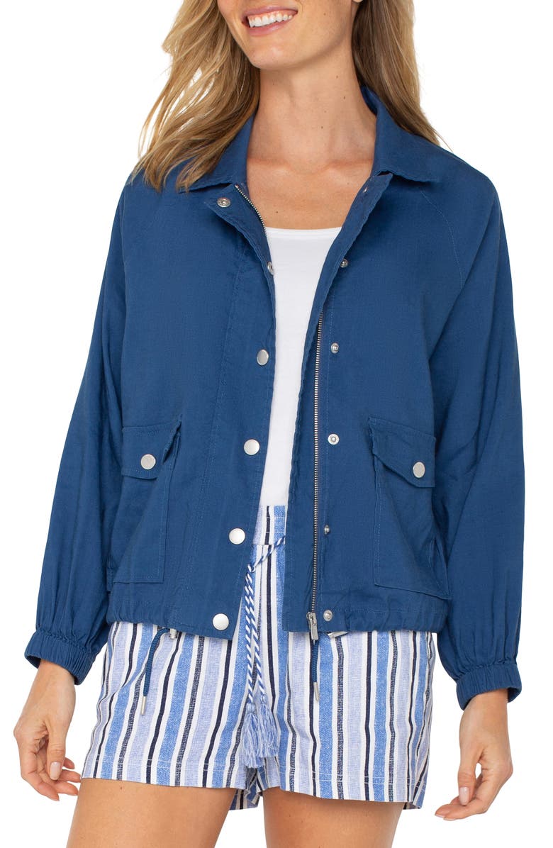 Liverpool Los Angeles Raglan Sleeve Linen Blend Jacket, Main, color, Goddess Blue