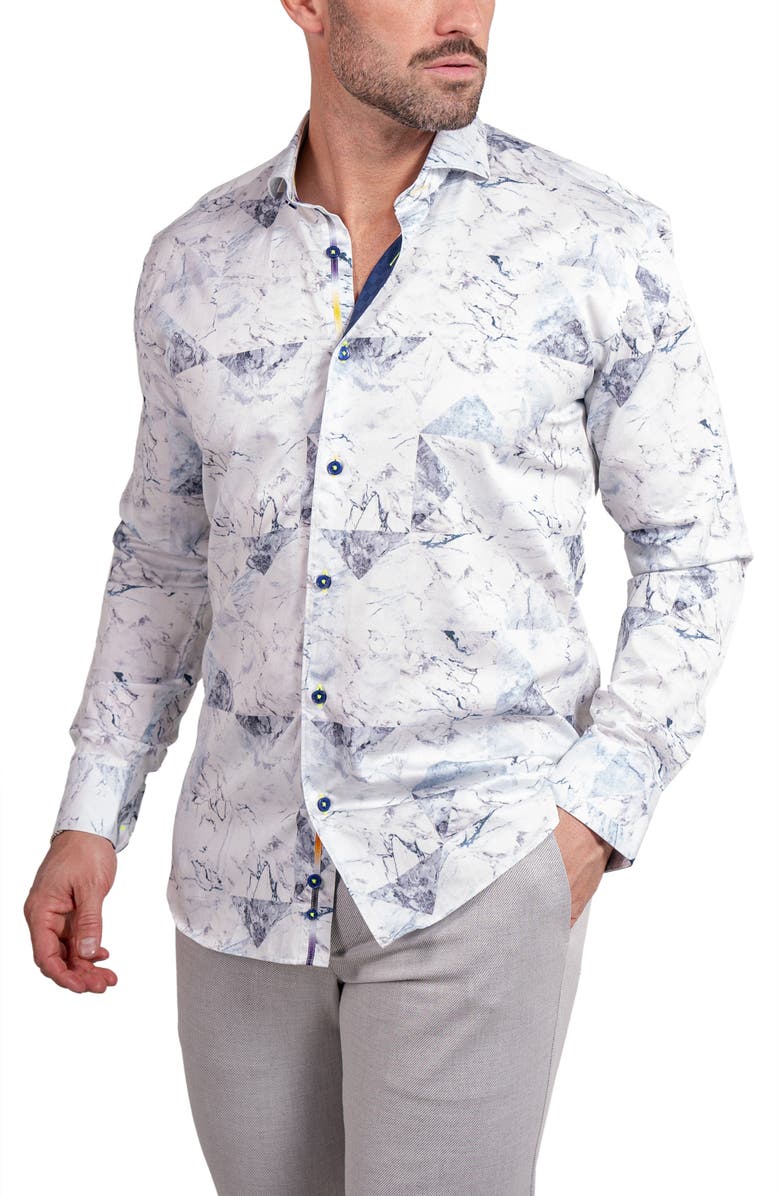 Maceoo Einstein Ascension 0212 Marbled Contemporary Fit Button-Up Shirt, Alternate, color, White