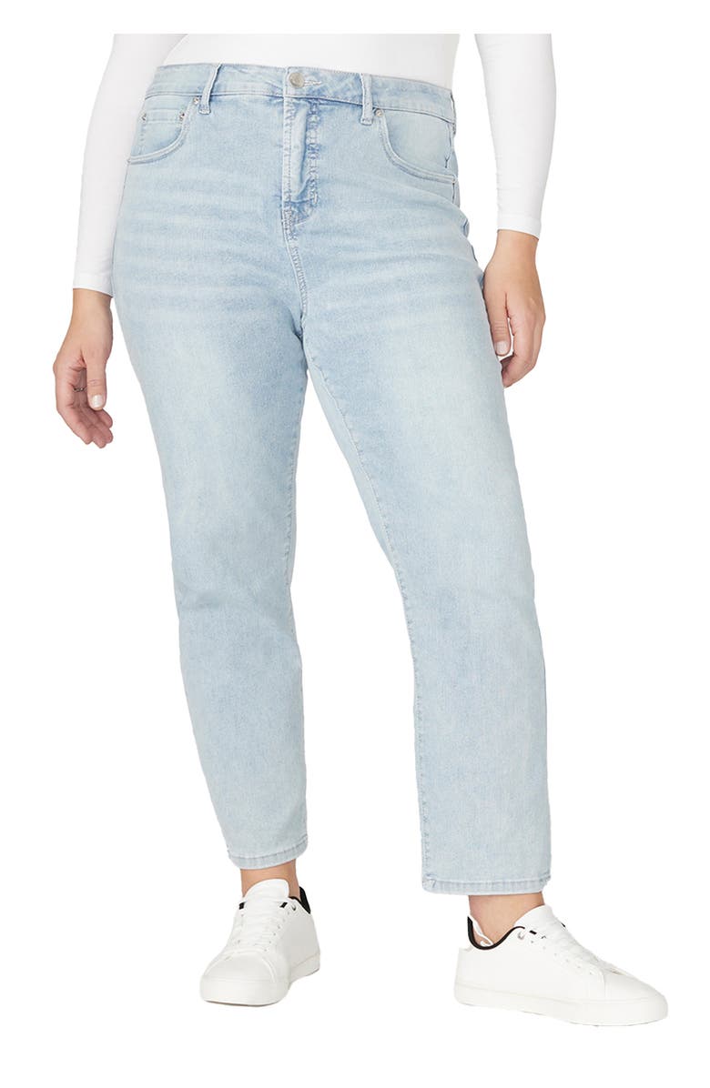 ELOQUII The Leigh Super Stretch Slim Leg Jean, Main, color, Light Wash