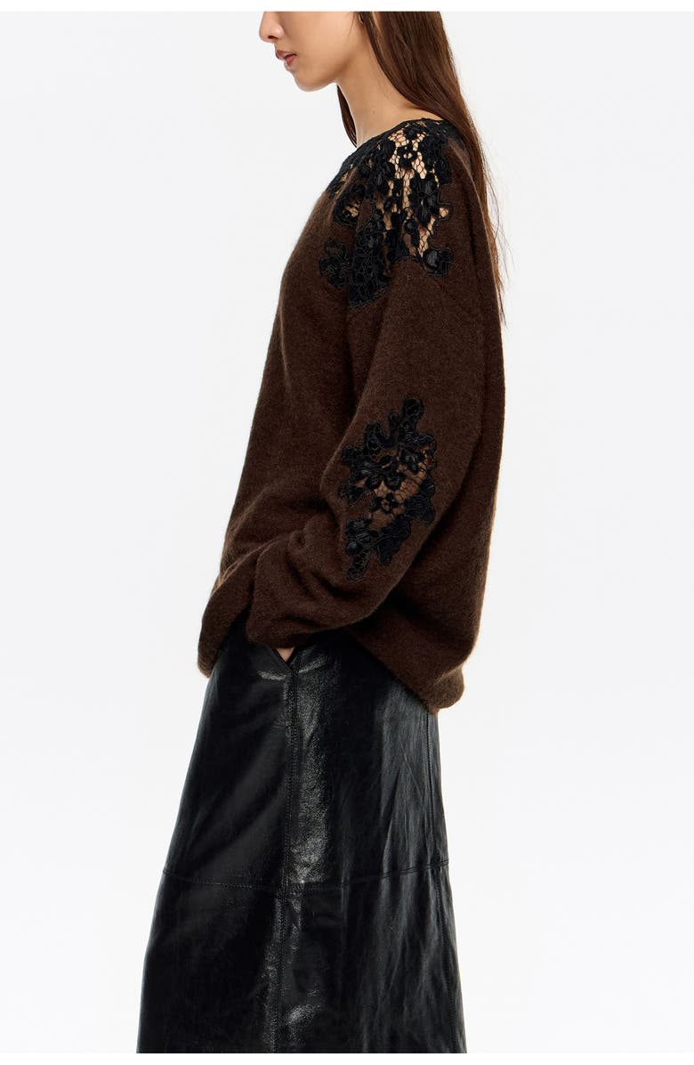 Bimba y Lola Lace Sweater, Alternate, color, Dark Brown