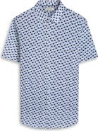 Bugatchi Orson Dot Print Short Sleeve Stretch Cotton Button-Up Shirt