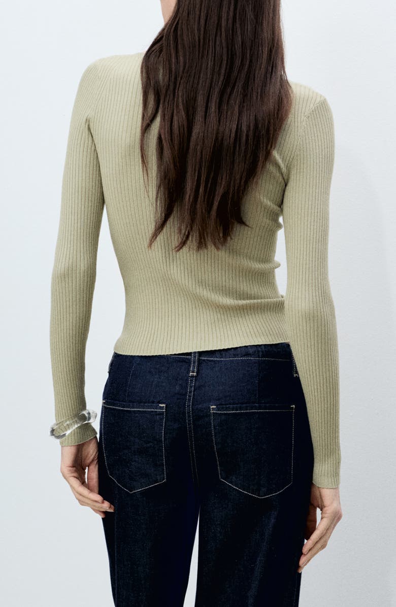 MANGO Scoop Neck Crop Rib Sweater, Alternate, color, Khaki