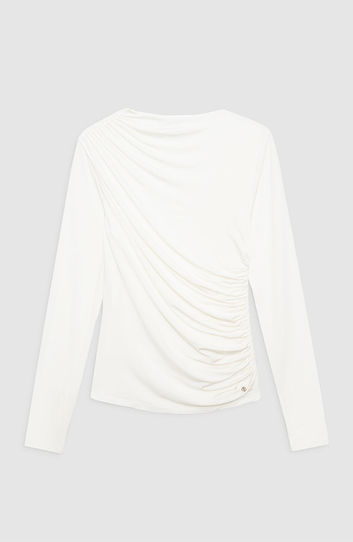 Anine Bing Draped Long Sleeve Stretch Fabric Top In Blue