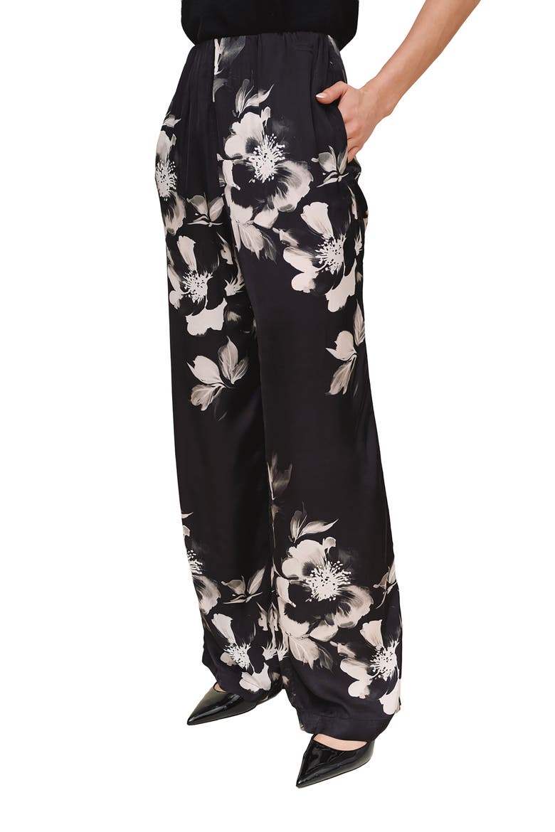 Floral Bias Cut Wide Leg Pants, Alternate, color, NOIR BLOOM
