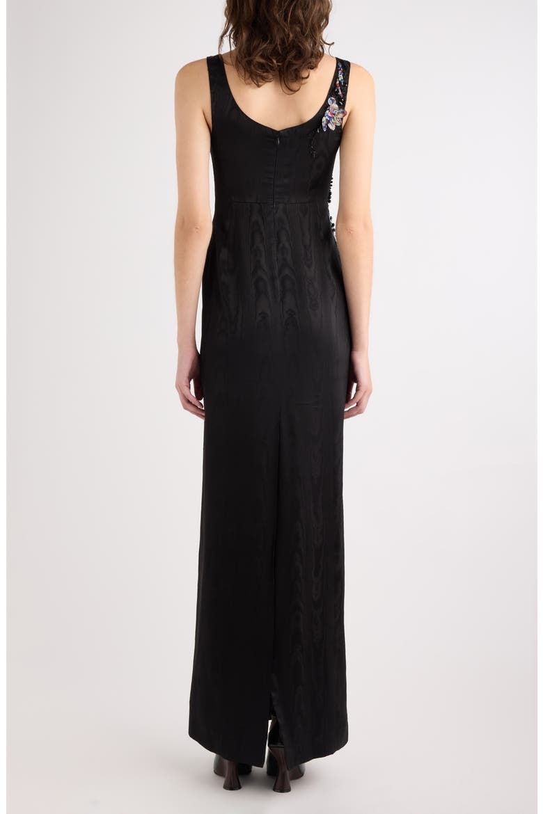 Debant Bead Embellished Moiré Column Dress, Alternate, color, BLACK