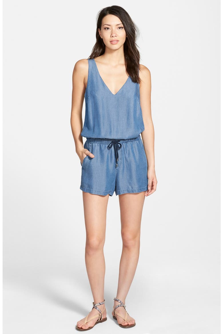 Chambray Romper, Main, color, MED WASH