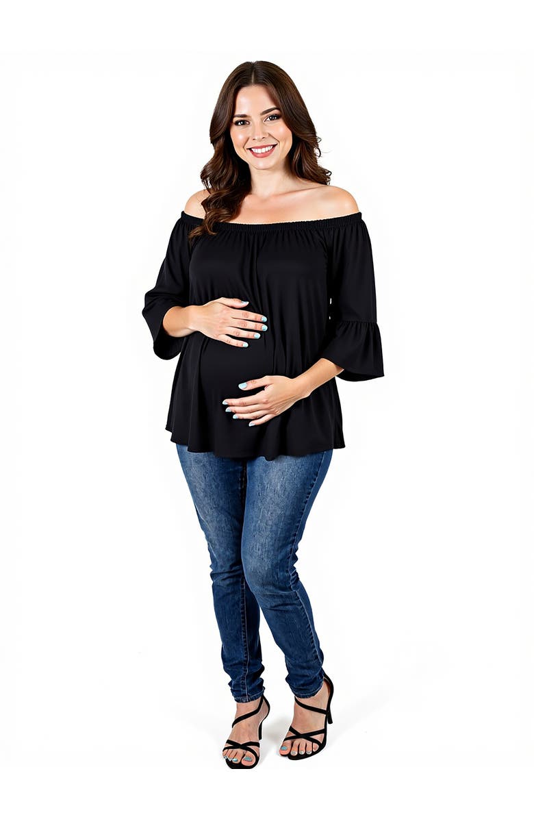 24seven Comfort Apparel Bell Sleeve Loose Fit Maternity Tunic Top, Main, color, Black