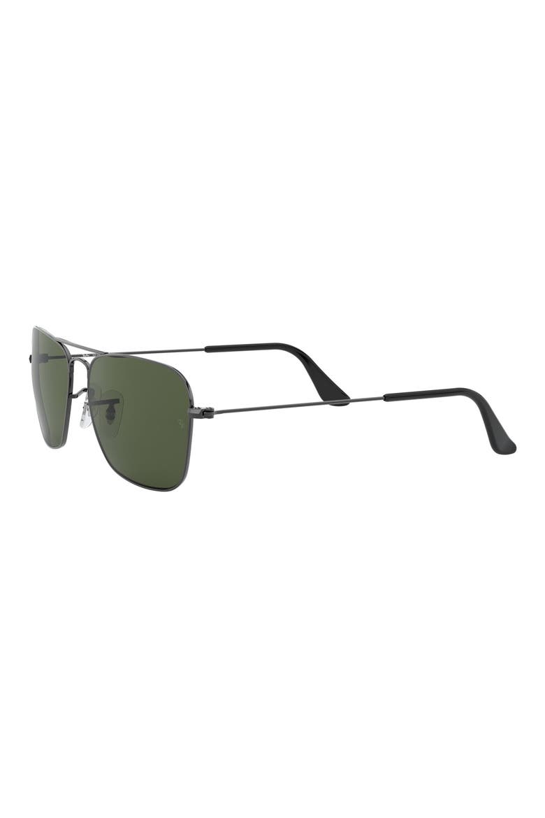 58mm Rectangle Aviator Sunglasses, Alternate, color, GUNMETAL/ CRYSTAL GREEN