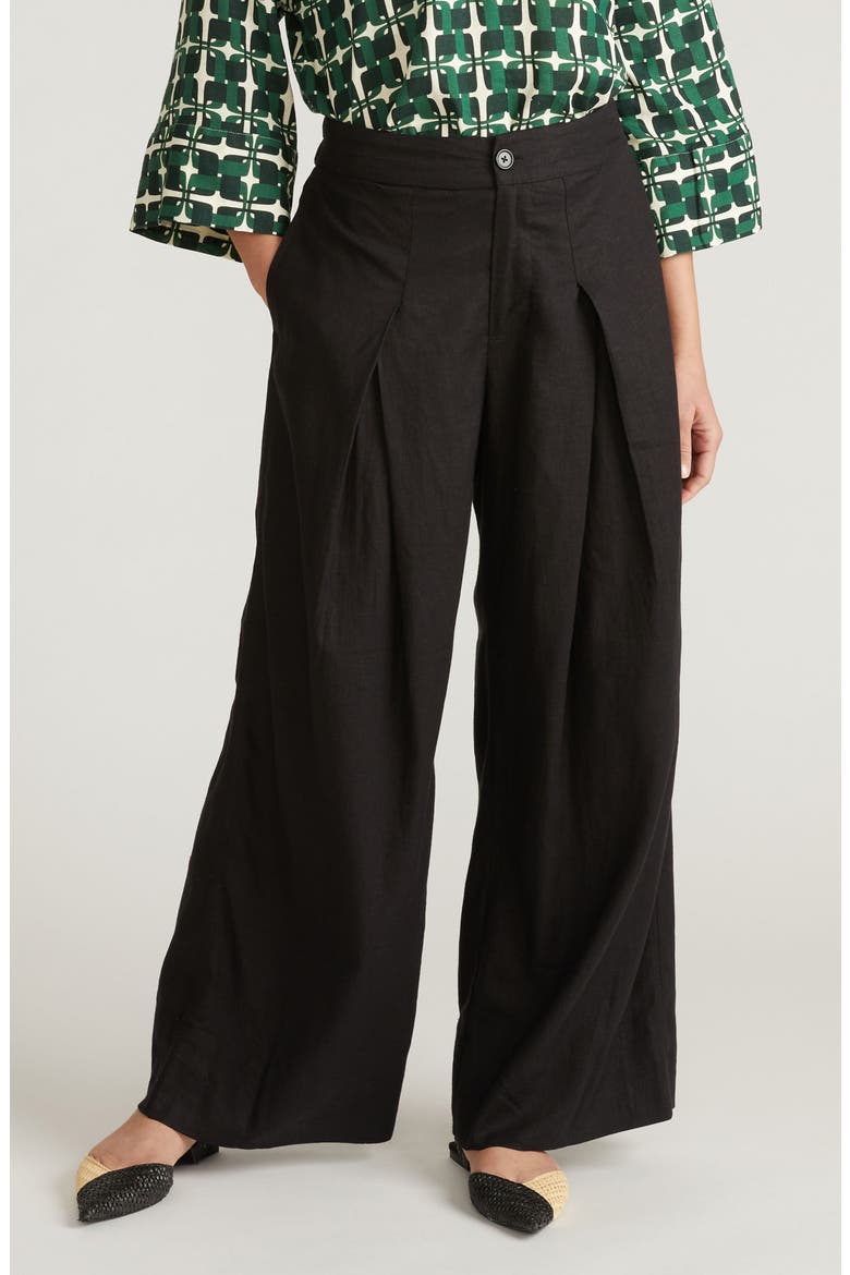 Marley Pleated Linen Blend Wide Leg Pants, Main, color, BLACK