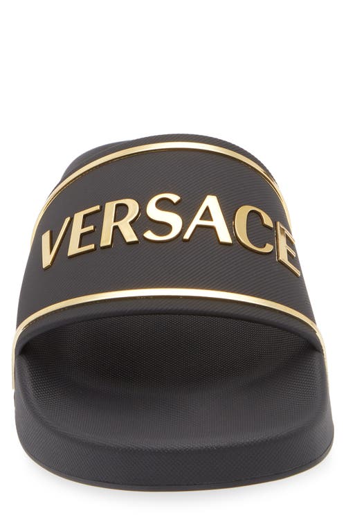 Versace Logo Pool Slide In Black Gold