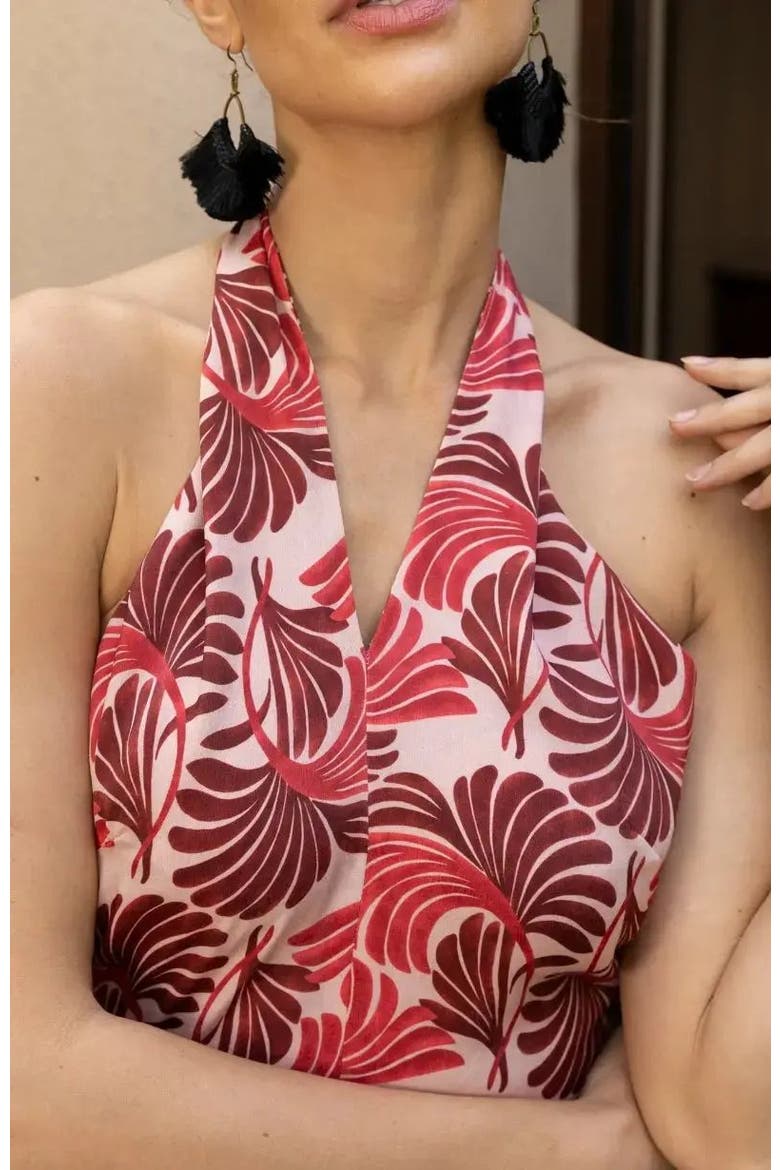 Jamie Ruffle Skirt Halter NeckDress, Alternate, color, Pink Fan Print