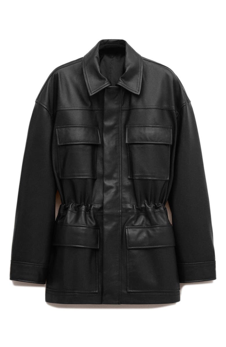 MANGO Leather Coat, Alternate, color, Black