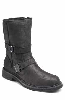 KARL LAGERFELD PARIS Faux Shearling Lined Double Buckle Boot