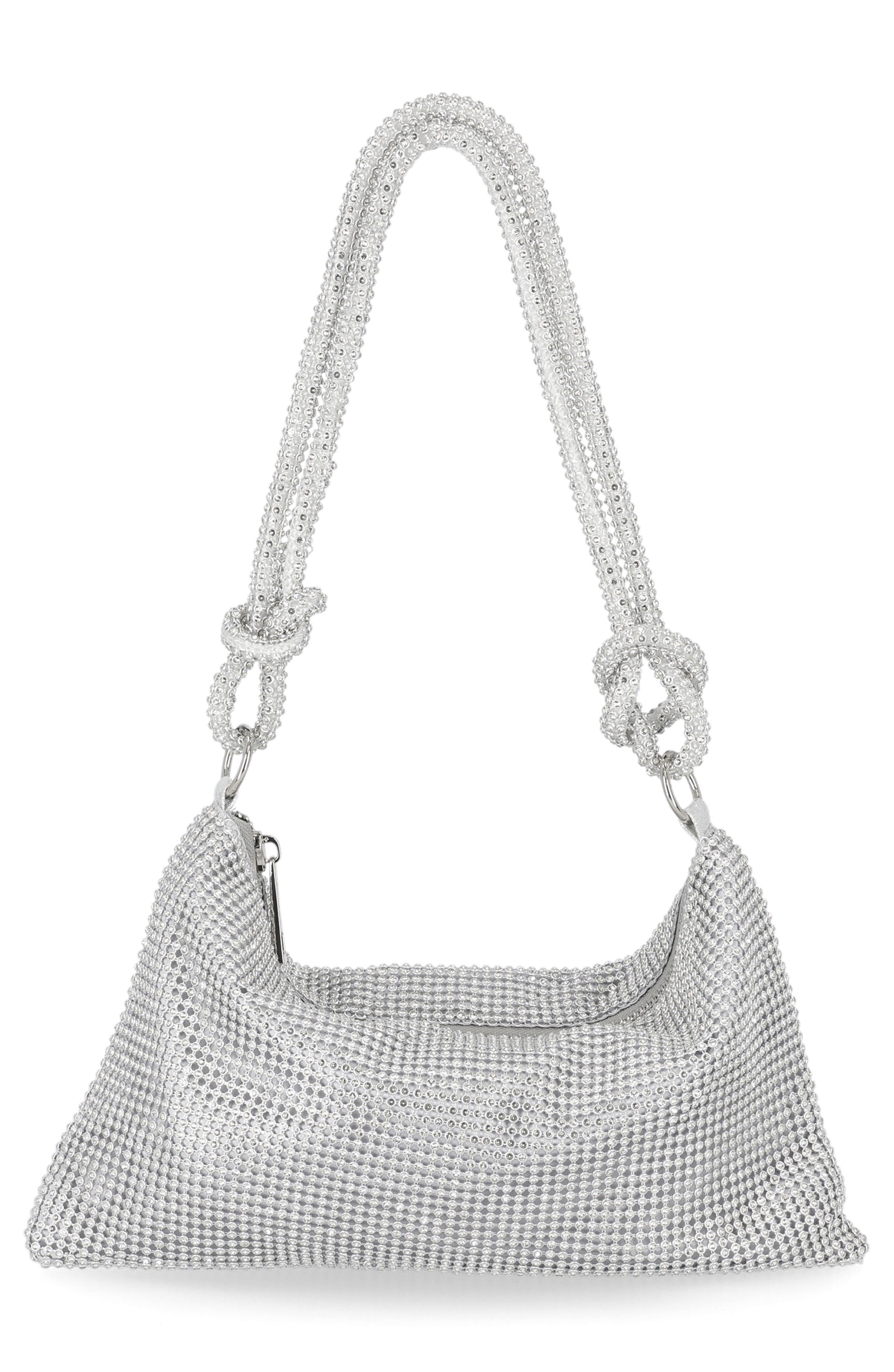Jessica McClintock Dolly Crystal Mesh Shoulder Bag, Alternate, color, 42N-Silver