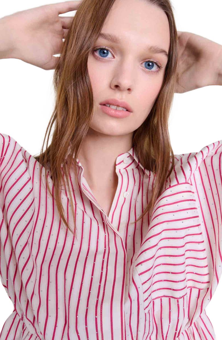 maje Striped and rhinestone maxi dress, Alternate, color, 