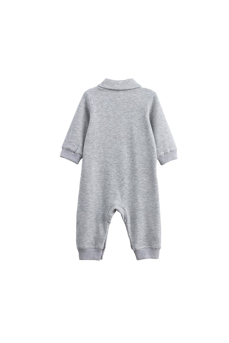 Jacob Long Sleeve Solid Collared Ribbed Trim Romper, Alternate, color, Grey