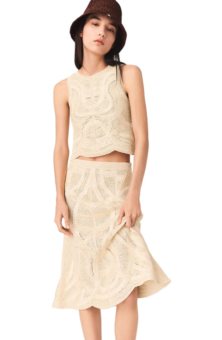 maje Long crochet skirt, Alternate, color, Beige
