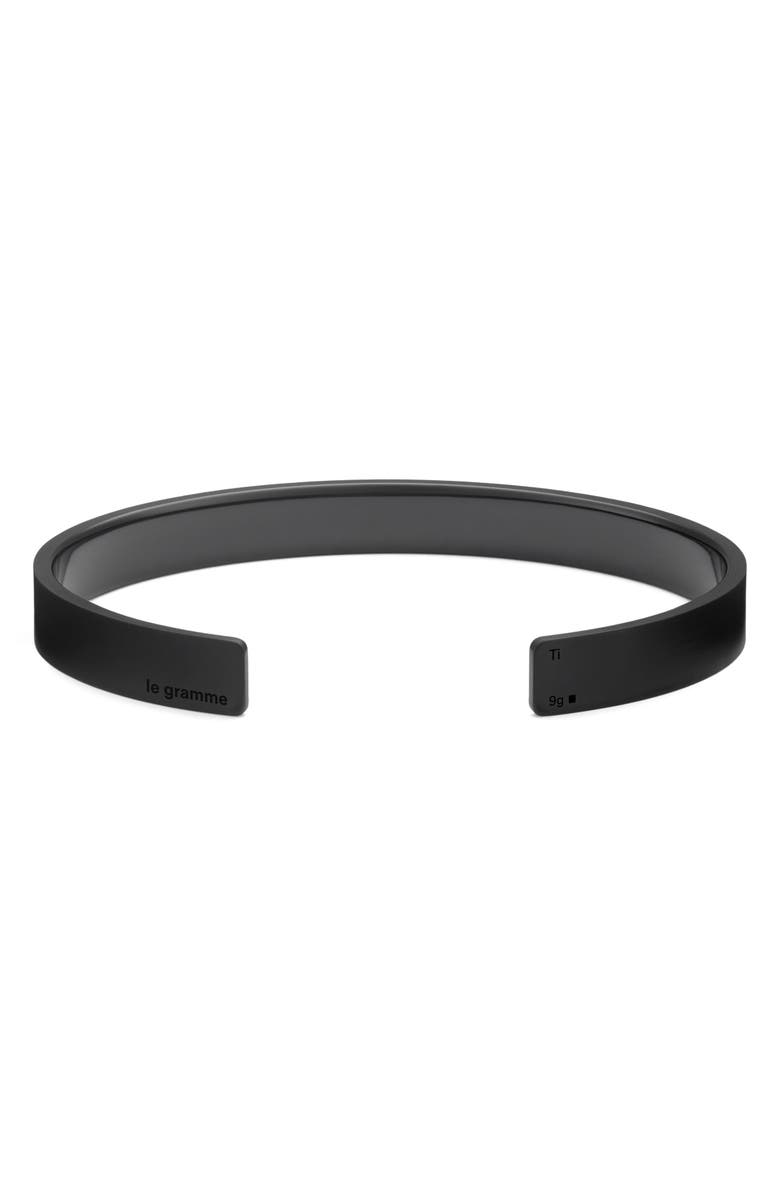 le gramme Men's 9G Brushed Titanium Ribbon Cuff Bracelet, Main, color, Black