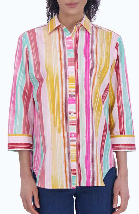 Watercolor Stripe Non-Iron Cotton Button-Up Shirt