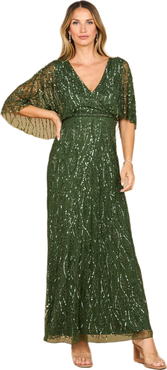 LARA New York Beaded Gown with Half Cape