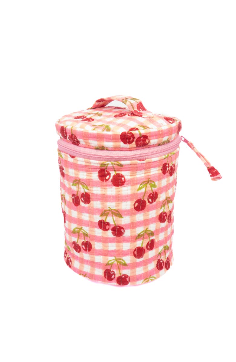 Inner Child Cherry Round Upright Makeup Bag, Main, color, Red Gingham