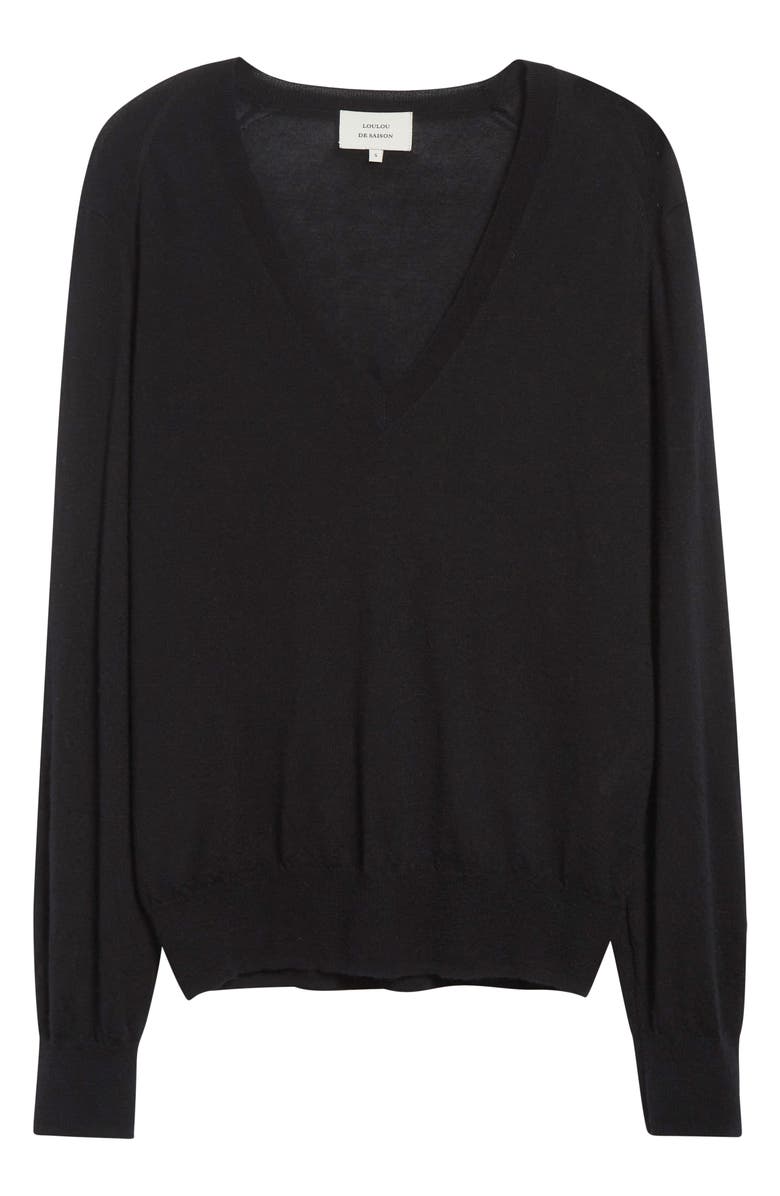 LOULOU DE SAISON Julio Thin Cashmere V-Neck Sweater, Alternate, color, Black