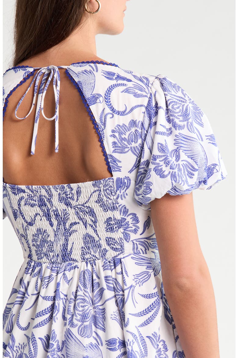 Jaylene Mixed Print Open Back Cotton Dress, Alternate, color, WHITE-NAVY