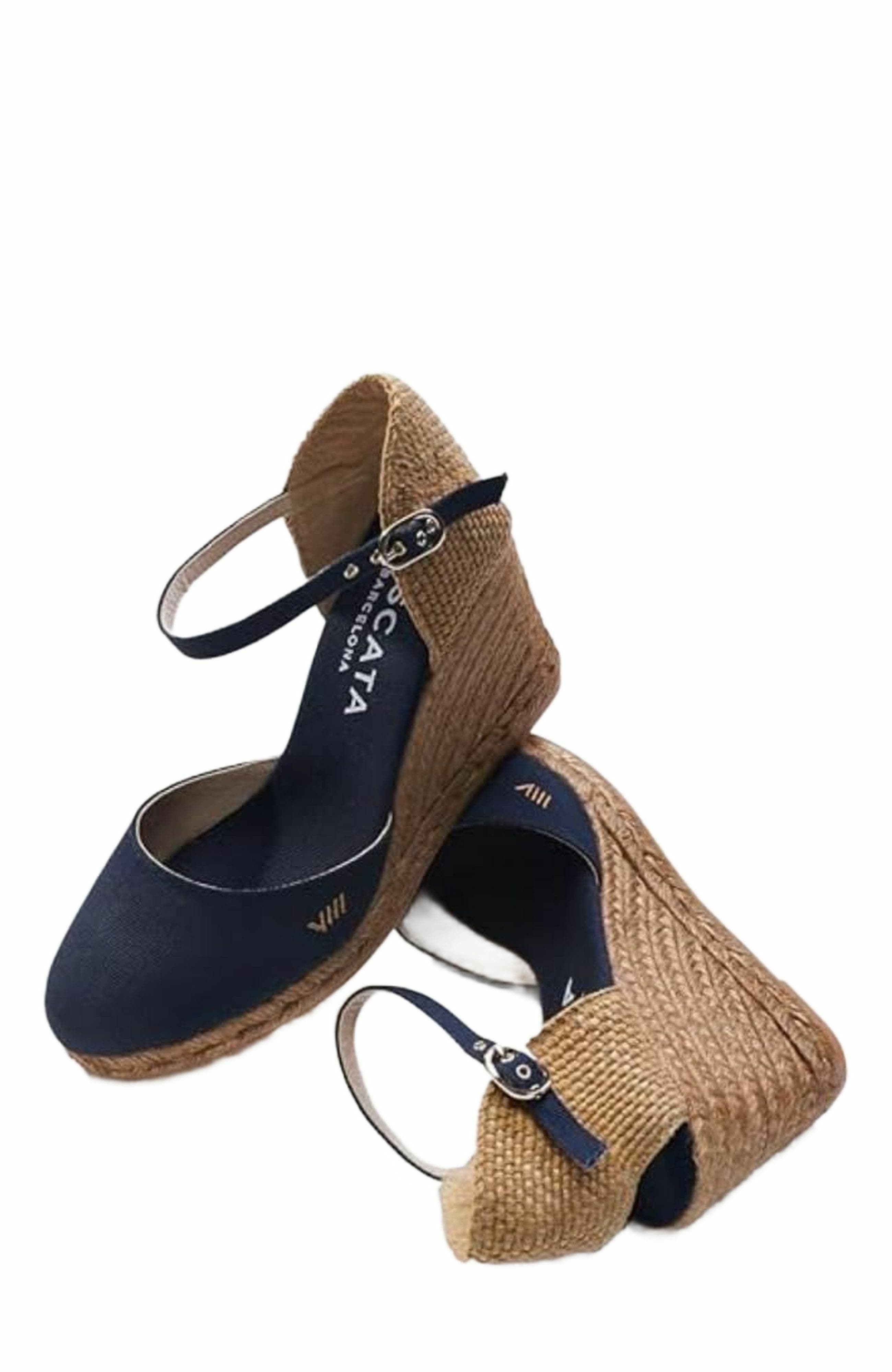 Satuna Canvas Espadrille Wedges, Alternate, color, Navy Blue