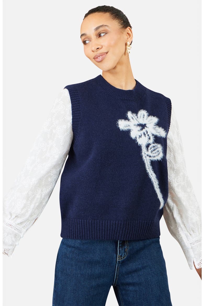 Knitted Flower Sleeveless Jumper Vest, Alternate, color, Navy