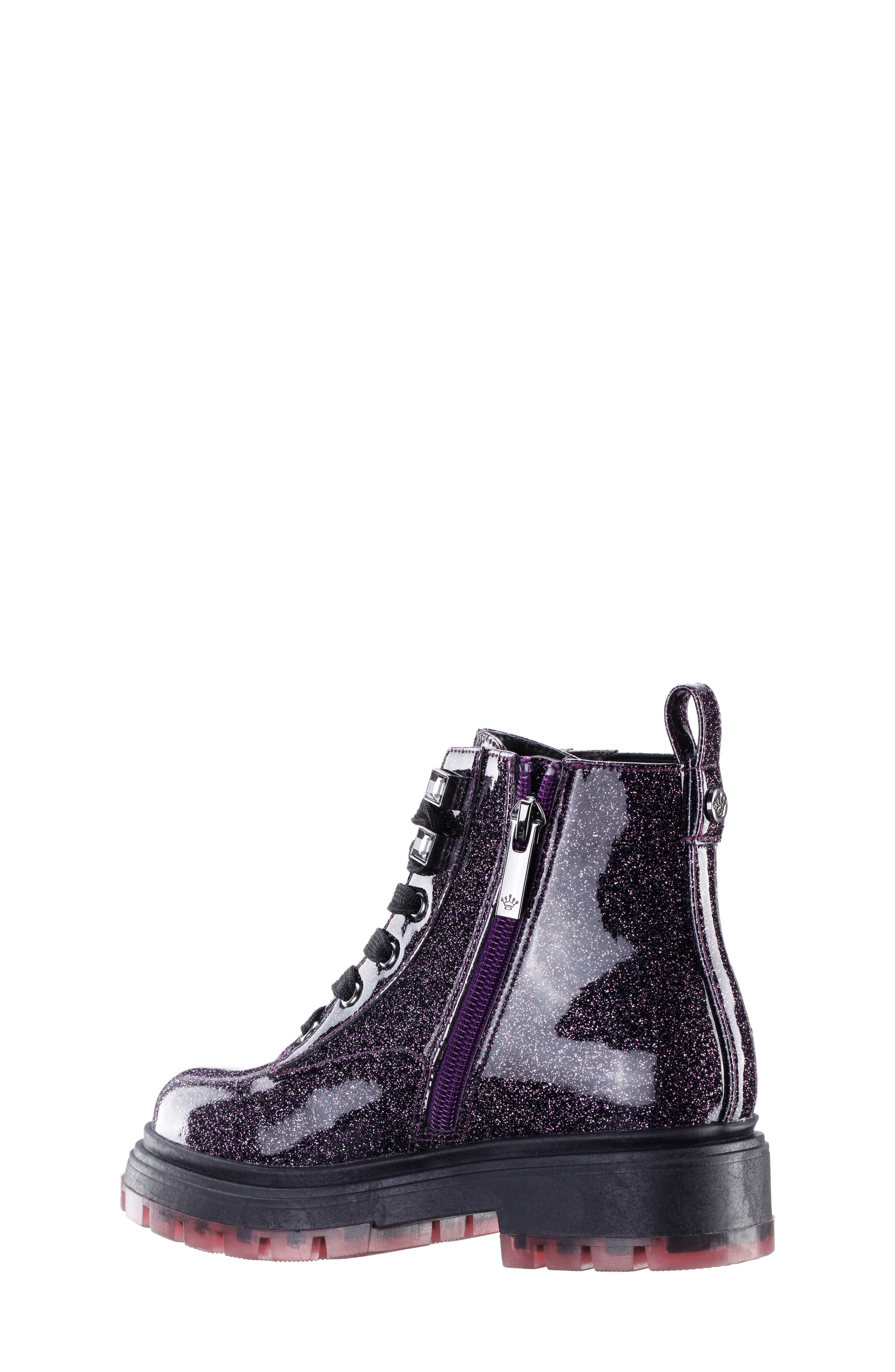 Nina Kids' Glitter Combat Boot, Alternate, color, Black/ Pink Glitter