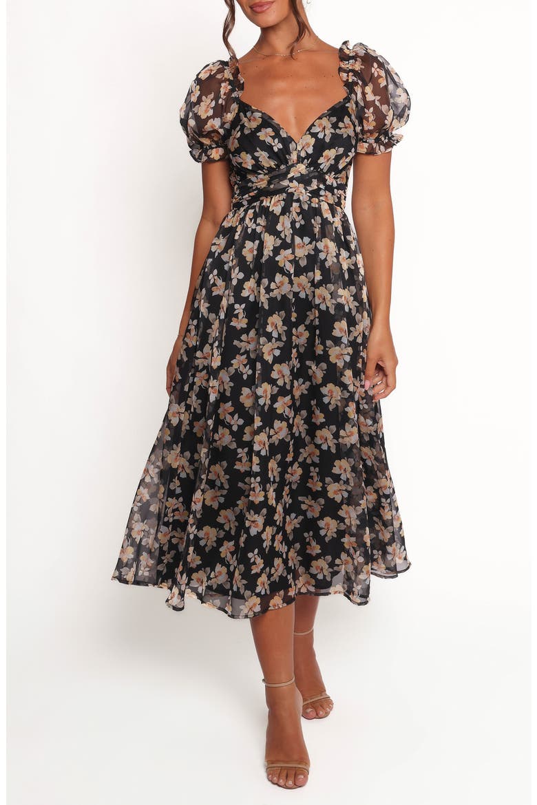 Farryn Floral Puff Sleeve Dress, Main, color, BLACK BEIGE FLORAL