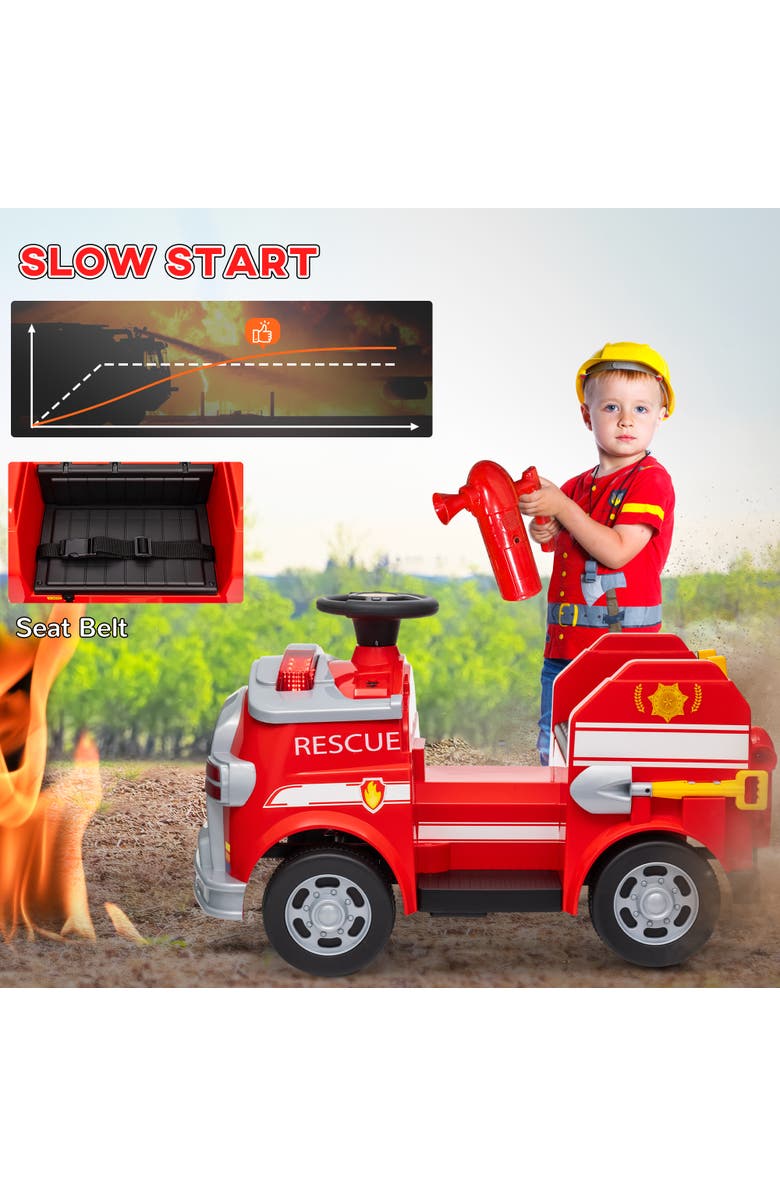 Qaba 12V Kids Ride on Fire Truck w/ Siren, Flashing Lights, Alternate, color, Red