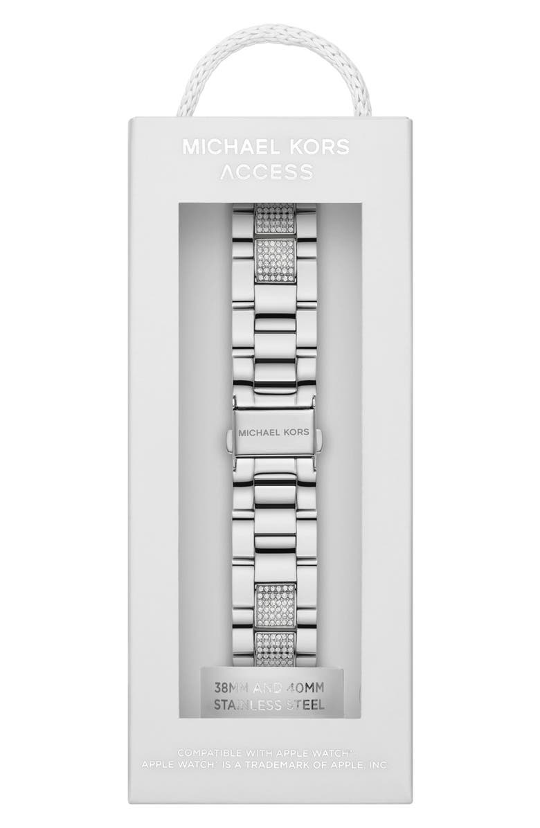 Michael Kors Pavé Inset Silvertone 20mm Apple Watch<sup>®</sup> Bracelet Watchband, Alternate, color,