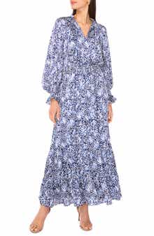 Vince Camuto Metallic Abstract Print Long Sleeve Maxi Dress