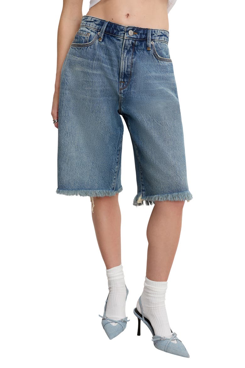 Good Standard Frayed Denim Bermuda Shorts, Main, color, INDIGO808