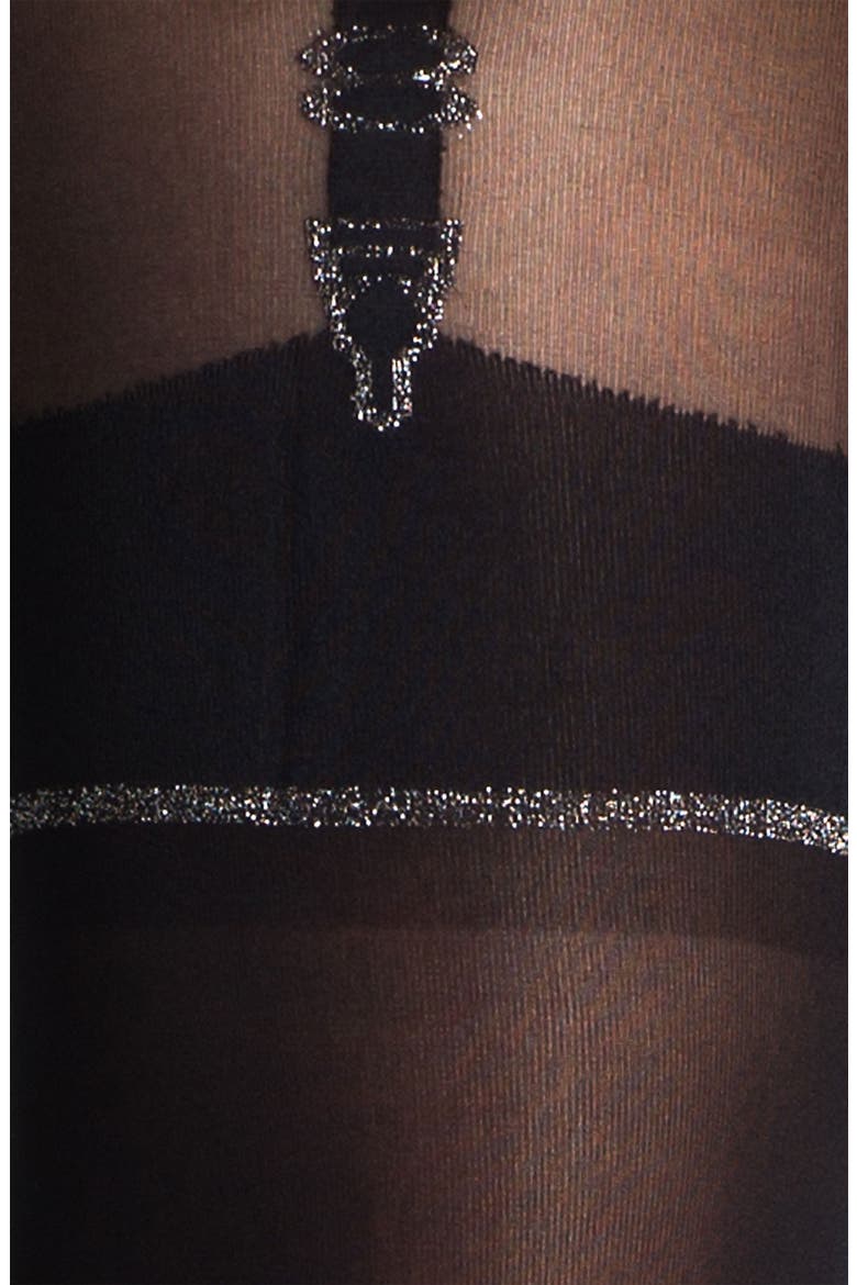 'Stunning' Mock Suspender Tights, Alternate, color, BLACK/ SILVER