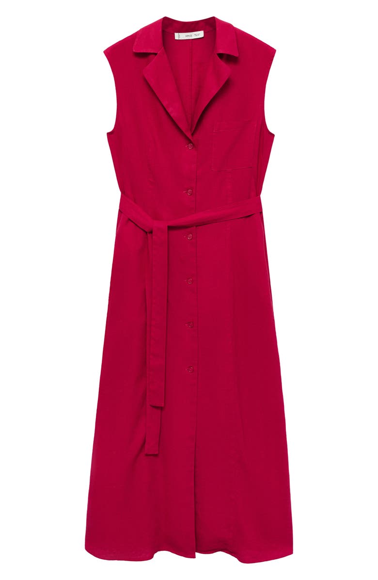 MANGO Tie Waist Sleeveless Midi Shirtdress, Alternate, color, Fuchsia