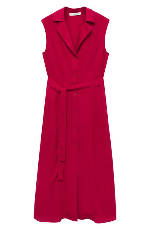 Shop Mango Tie Waist Sleeveless Midi Shirtdress In Fuchsia