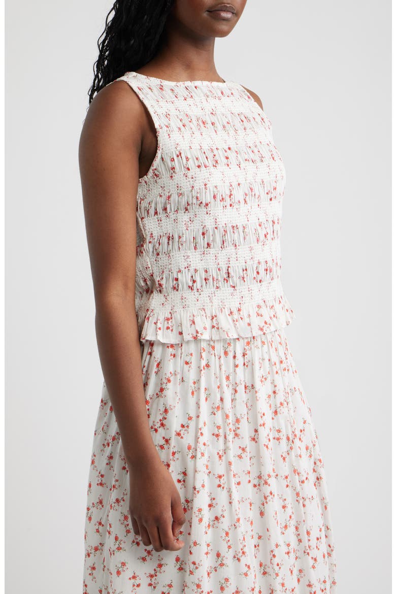 Kane Floral Smocked Cotton Tank, Alternate, color, ROUGE ROMANTIC
