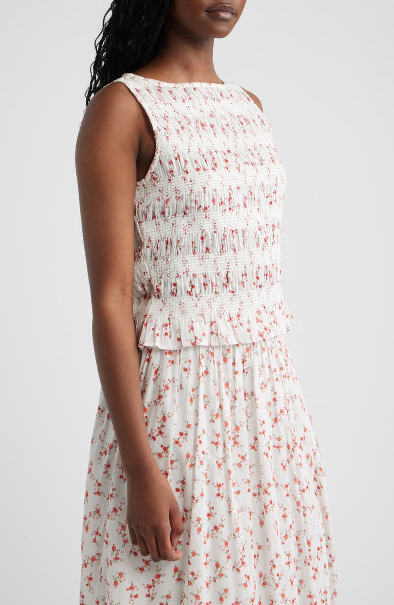 Rails Kane Floral Smocked Cotton Tank, Alternate, color, Rouge Romantic