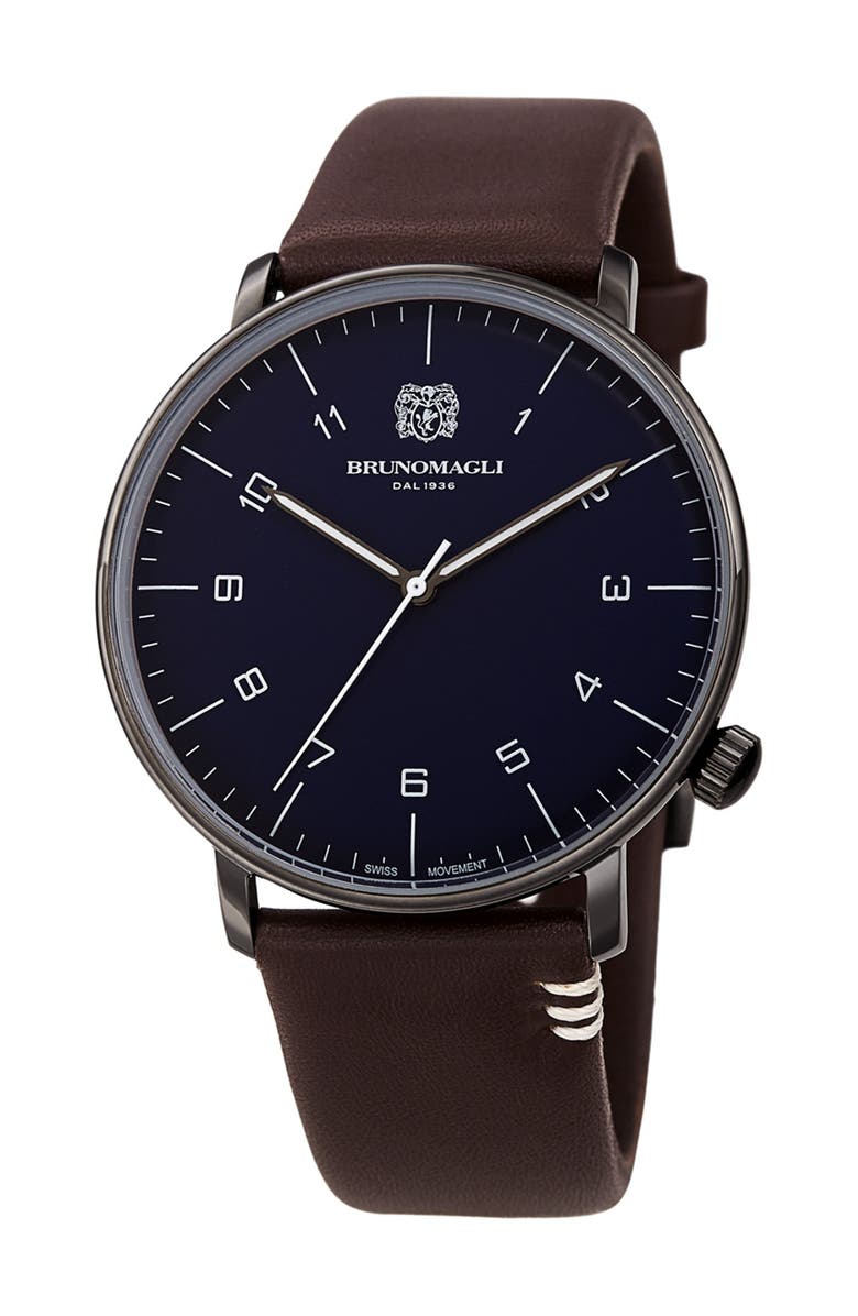 Bruno Magli Men's Roma Moderna Leather Strap Watch, 43mm, Alternate, color, 